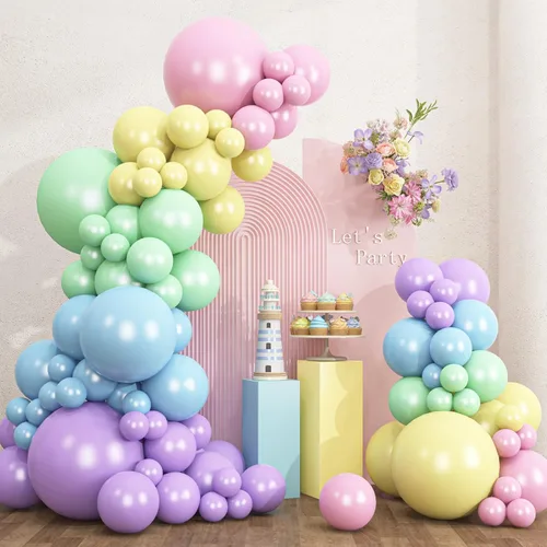 Vista 13 de RUBFAC 135 globos de color rosa bebé de diferentes tamaños de 18, 12, 10 y 5 pulgadas, para arco de guirnalda, globos de látex rosa pastel claro