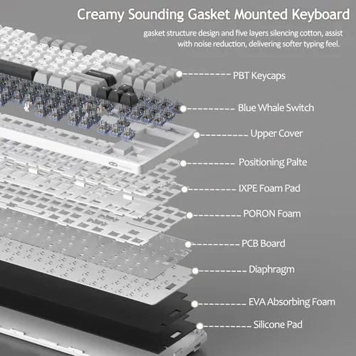 Vista 4 de MageGee LIGHT87 - Teclado inalámbrico cremoso, estructura de junta, teclados mecánicos intercambiables en caliente, teclado retroiluminado RGB