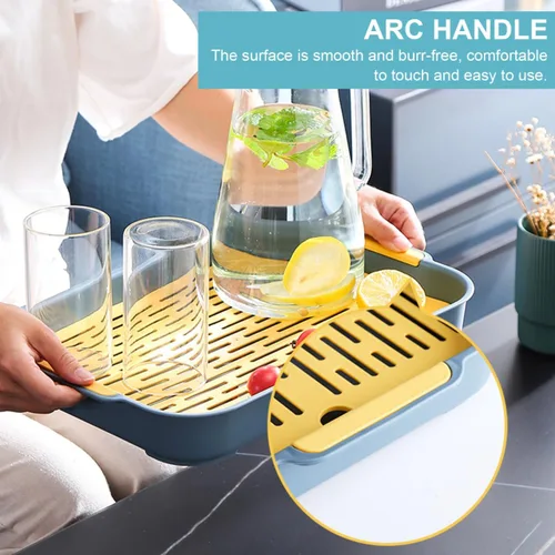 Vista 8 de Bandeja de drenaje de doble capa con asas de 10.62 x 7.28 x 1.57 pulgadas, escurridor de platos de plástico para encimera de cocina y bandeja