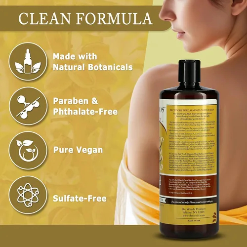 Vista 5 de Dr. Woods Jabón líquido de castilla de almendras – Jabón de Castilla con aceite de almendras puro, gel de baño para hombres y mujeres, manteca