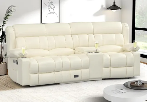 Vista 17 de Dresegmt Juego de sofá reclinable con consola de almacenamiento, diseño de respaldo medio abatible, sofá reclinable de 3 plazas y silla reclinable