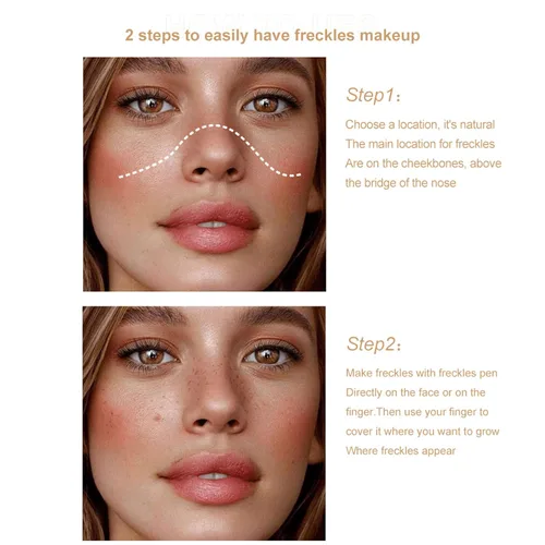 Vista 6 de Pluma de pecas, 2 colores, impermeable, duradero, natural, como la cara, pecas, maquillaje, 2 unidades, 0.17 onzas líquidas