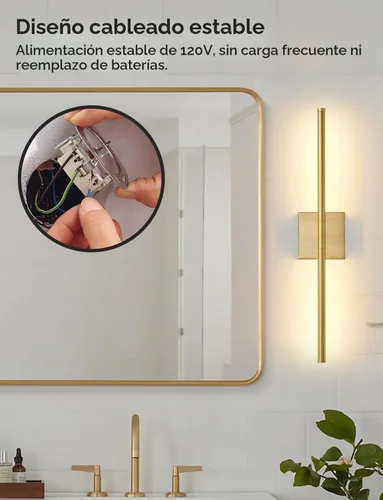 Vista 2 de KARTOOSH Juego de dos apliques de pared modernos, apliques de pared regulables con cableado, rotación de 350°, lámparas de pared LED de latón