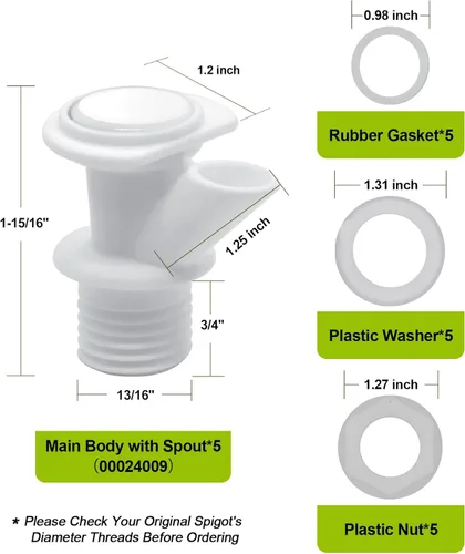 Vista 2 de Kit de 5 boquillas de botón de repuesto compatible con enfriadores Igloo de 2, 3, 5 y 10 galones, boquilla de repuesto para jarra de agua Igloo