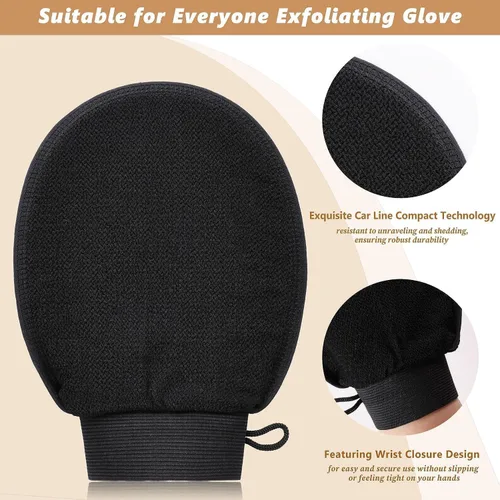 Vista 4 de Juego de guantes exfoliantes, exfoliante corporal y guante exfoliante 【Más ancho y más largo】 Limpiador de espalda para ducha para cuidado