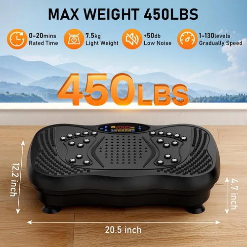 Vista 13 de Vibration Plate Exercise Machine, 130 Levels Full Body Workout Vibrating Plate for Lymphatic Drainage Weight Loss, 450 Lbs Capacity Shake Platform