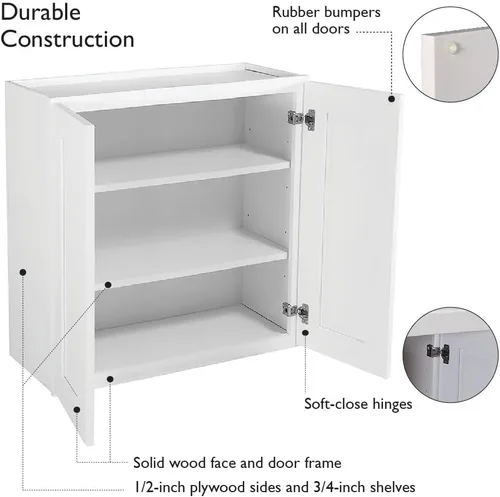 Vista 12 de Brookings Shaker Armario de Cocina de Pared Completamente Ensamblado W2436, 24 A x 12 P x 36 Al, Marrón, Madera Sólida, Design House, 569004