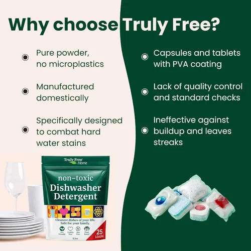 Vista 5 de Truly Free Detergente para lavavajillas Detergente natural para platos, jabón para lavavajillas, sin plástico, a base de plantas, limpio