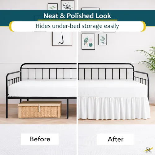 Vista 6 de Falda de cama con volantes con esquinas divididas para camas de día, cobertura de tres lados, fácil ajuste, fabricada con microfibra cepillada