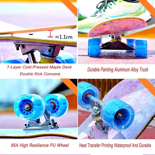 Vista 5 de Patinetas para principiantes, niños, niñas, adolescentes y adultos, patinetas estándar completas de 31 pulgadas con 7 capas de arce doble cubierta