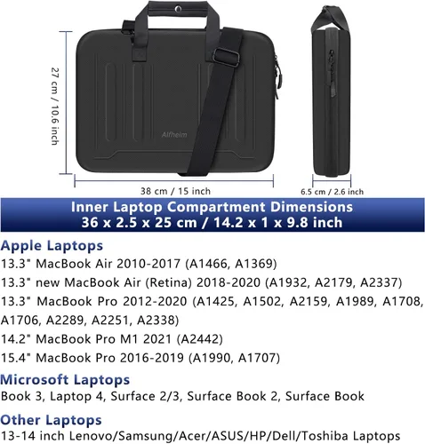 Vista 2 de Alfheim Funda rígida para laptop de 13 a 14 pulgadas, bolsa de hombro impermeable a prueba de golpes, funda protectora de transporte compatible