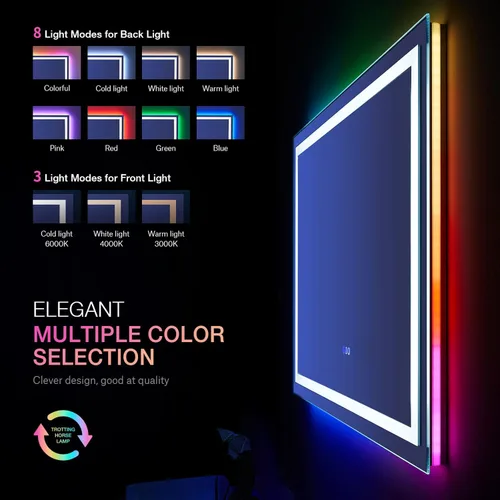 Vista 116 de LOAAO Espejo de baño LED de 28 x 36 pulgadas con luces, antiniebla, regulable, retroiluminado + iluminado frontal, espejo de tocador de baño