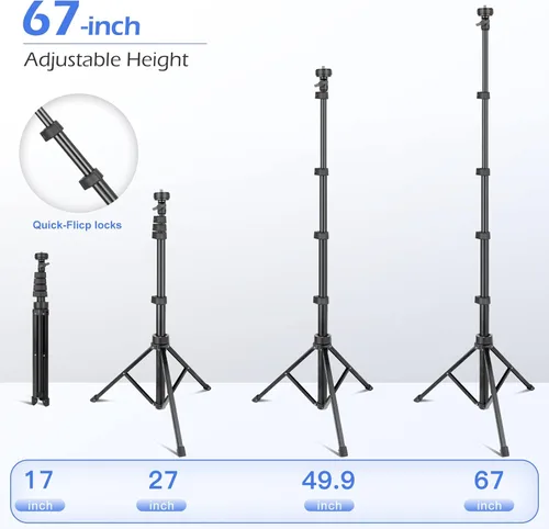 Vista 17 de SENSYNE Trípode de teléfono de 62 pulgadas y palo para selfie, soporte extensible para teléfono celular con control remoto inalámbrico y soporte