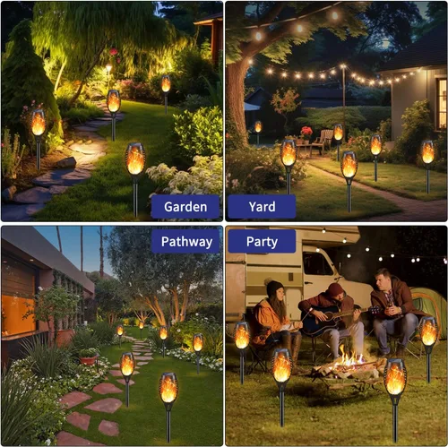 Vista 2 de KYEKIO Linterna solar con llama parpadeante, paquete de 12 luces solares para exteriores, luces solares de jardín impermeables para exteriores