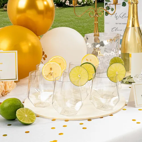 Vista 7 de Goodluck 40 piezas de copas de vino y whisky de plástico sin tallo de diamante, 12 onzas, copas de cóctel desechables, adecuadas para bodas, fiestas