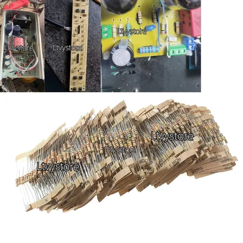 Vista 6 de Juego surtido de resistencias de película de carbono de metal, 1000 valores, 1 ohmio -10 M ohmios, 1/2 W, 1000 valores