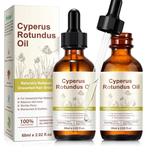 Cyperus Rotundus Oil Women & Men, Natural for Reducing Body Hair Growth, Painless Gentle With Sweet Almond Oil, Aloe, for face & body, Brightens +