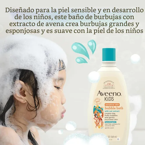 Vista 3 de Aveeno Kids Baño de Burbujas para Piel Sensible 19.2 Onzas