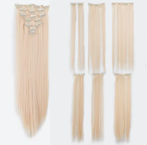 Vista 15 de SWACC - Extensiones de cabello sintético con clip, 22 pulgadas, lacio, 7 piezas separadas con resistencia al calor para toda la cabeza