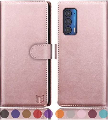Vista 12 de SUANPOT Funda tipo cartera para Motorola Moto Edge 5G UW/Edge 2021 (bloqueo RFID). Soporte para tarjetas de crédito, funda de piel sintética