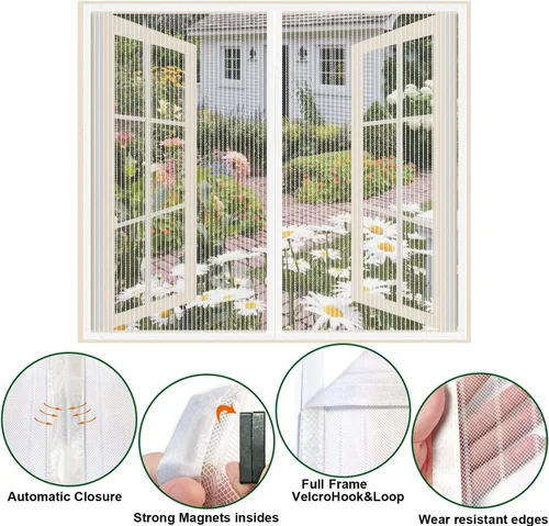 Vista 3 de Risareyi Mosquitera Magnética para Ventana de Cierre Automático, Red Mosquitera para Ventana Malla Más Gruesa Cortina Puerta con Pantalla Magnética
