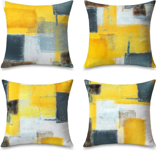 Vista 12 de Juego de 4 fundas de almohada abstractas de color azul y gris de 18 x 18 pulgadas, arte moderno de galería, fundas de almohada decorativas azul