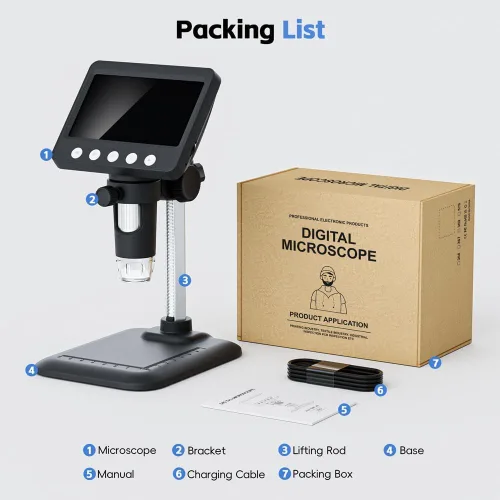 Vista 9 de Microscopio digital de 4.3 pulgadas para adultos, microscopio de moneda SKYEAR 1000X con 8 luces de relleno LED ajustables, microscopio USB