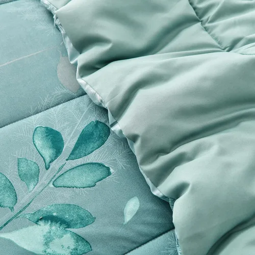 Vista 8 de Anibedding Juego de edredón Aqua tamaño Queen, 7 piezas de hojas botánicas reversibles de microfibra suave en una bolsa con juego de sábanas