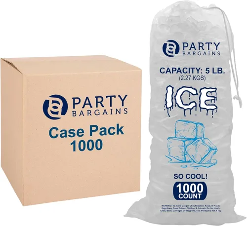 Vista 18 de Party Bargains Bolsas de hielo de plástico con cordón de 8 lb - 50 unidades, tamaño: 19 x 11 pulgadas. Con un cierre de cordón. Almacenamiento