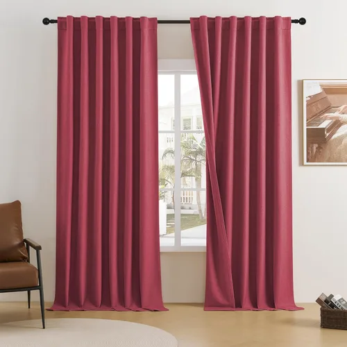 Vista 35 de DUALIFE - Cortinas de lino opacas beige de 54 pulgadas de largo, con pestaña trasera y bolsillo para cortinero, cortinas estrechas para dormitorio