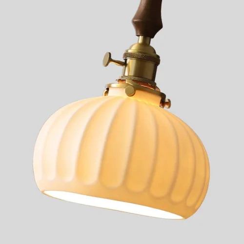 Vista 2 de Modern White Globe Pendant Lights, Mid Century Ceramic Shade with Brass Finish, Vintage Walnut Chandelier for Dining Room Living Room Bedroom