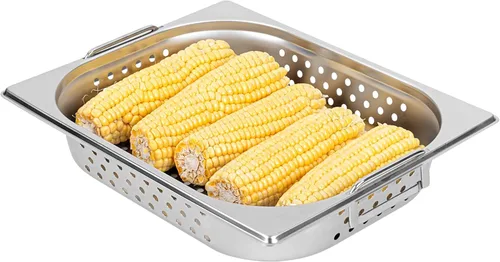 Vista 16 de Restaurantware Met Lux - Bandeja perforada para mesa de vapor, tamaño medio, 4 pulgadas de profundidad, asas plegables, antiatascos, acero