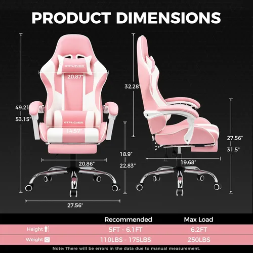 Vista 3 de GTPLAYER Gaming Chair, Computer Chair with Footrest and Lumbar Support, Height Adjustable Game Chair with 360°-Swivel Seat and Headrest and for