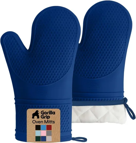 Vista 30 de GORILLA GRIP - Juego de guantes de horno de silicona suave sin BPA, guantes de cocina resistentes al calor e impermeables, forro de algodón grueso