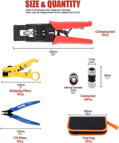 Vista 2 de Hilitchi Crimpadora de cable coaxial con manual de instrucciones Conector de compresión multifuncional Herramienta de crimpado coaxial ajustable