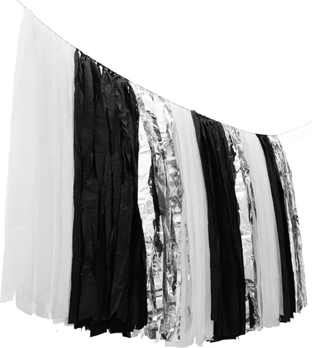 PapaKit Guirnalda de flecos extra grande de 5 pies (negro plateado) | Listo para colgar | Decoración de pared para cumpleaños, baby shower,
