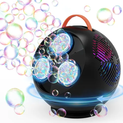 Vista 7 de Máquina de burbujas automática para niños pequeños, batería recargable, portátil, máquina de burbujas eléctrica, rotación automática de 90°/360°
