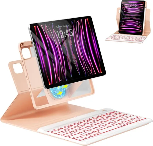 Vista 12 de Funda de teclado para iPad Air 5ª/4ª Pro de 11 pulgadas, funda de teclado inalámbrica desmontable retroiluminada de 7 colores con soporte