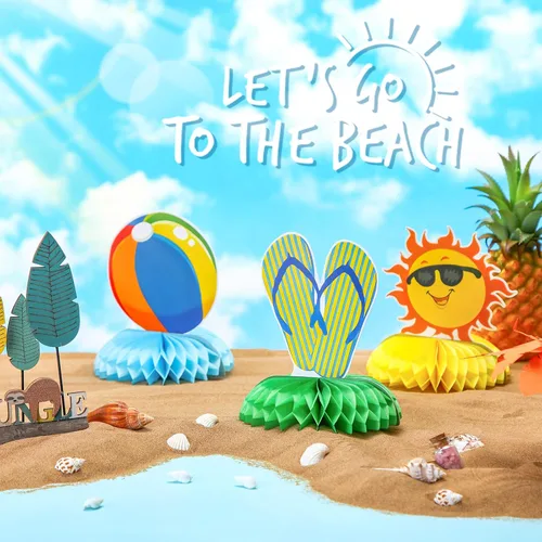 Vista 6 de Kit de 10 piezas de decoración de fiesta de playa, piscina de verano, centro de mesa, centros de mesa, decoración de playa, temática de Hawaii