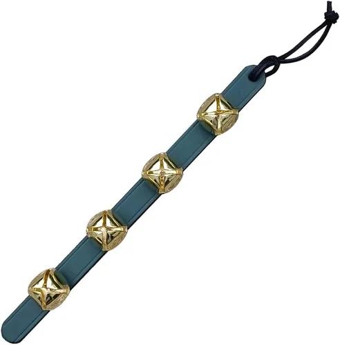 Vista 5 de RRD - Campanas colgantes de trineo para puerta – 4 campanas colgantes de latón en correa de cuero negro – Cascabel multiusos para puerta de trineo