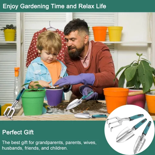 Vista 6 de FANHAO Juego de herramientas de jardín, 3 piezas de herramientas de jardinería resistentes de aluminio fundido con mango antideslizante de goma