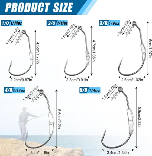 Vista 3 de Anzuelos de pesca con peso, anzuelos de Swimbait, ganchos sin malas hierbas con Twistlock, ganchos de gusano de plástico suave, ganchos de pesca