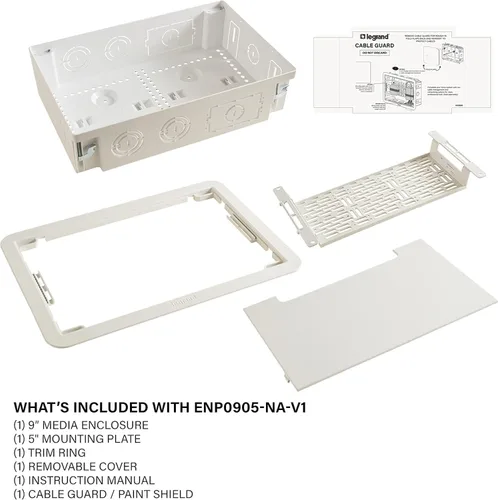 Vista 8 de Legrand - OnQ ENP0905NAV1 – manejo de cableado, caja de multimedia de pared, recinto de cableado estructurado de doble propósito con soporte