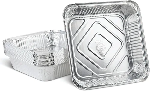 Vista 14 de PLASTICPRO Moldes de aluminio desechables de 10 x 10 x 3 pulgadas para hornear – Utensilios de cocina perfectos para hornear pasteles, panes