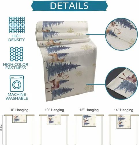 Vista 7 de Camino de Mesa de Ciervos Navideños de Campo - Algodón y Lino de 36 Pulgadas, Bufandas para Tocador Navideñas, Árbol de Navidad Acuarela Alce
