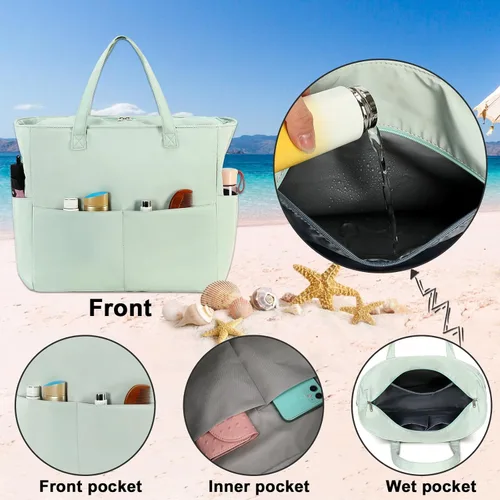 Vista 5 de Bluboon - Bolsa de playa impermeable para mujer, extra grande, con compartimento húmedo, para llevar de fin de semana, bolsa de piscina para viajes