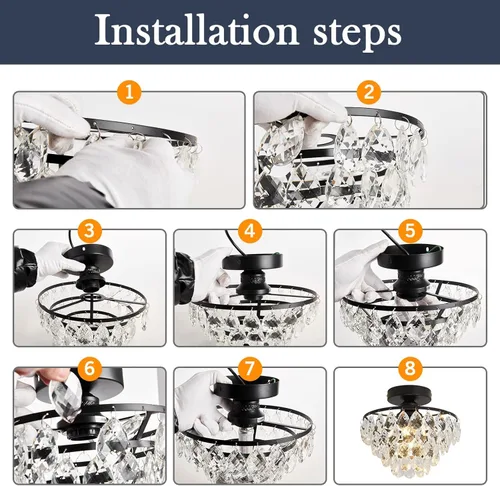 Vista 5 de YYJLX Lámpara de techo moderna de cristal pequeña, mini accesorio de luz de araña de montaje semiempotrado negro para pasillo, dormitorio, baño