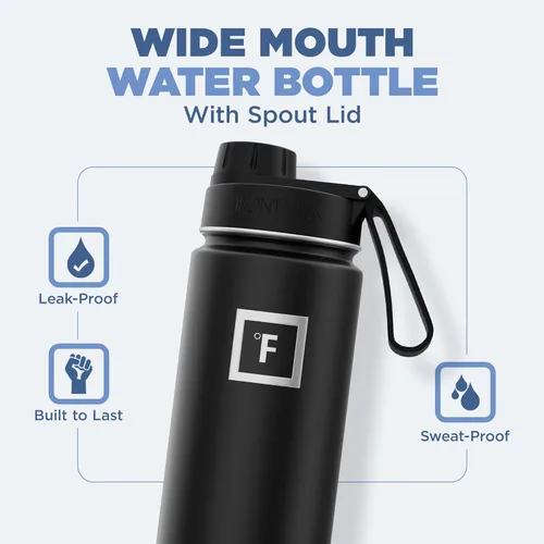 Vista 50 de IRON °FLASK - Botella deportiva de 14, 18, 22, 32, 40, 64 o 128 onzas, 3 tapas (boquilla), acero inoxidable aislado al vacío, doble pared moderna