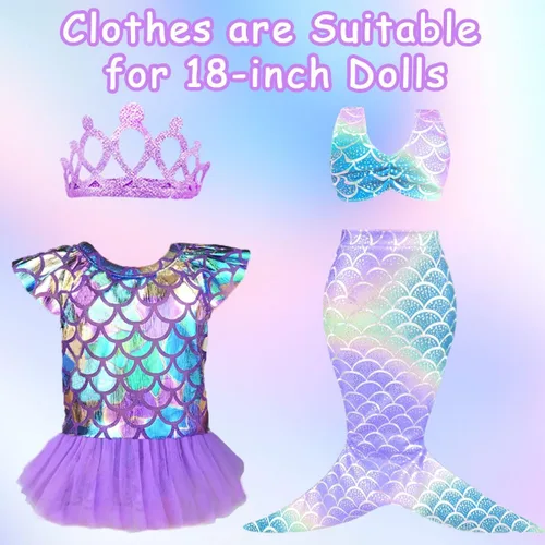 Vista 9 de Estuche de accesorios para muñeca de 18 pulgadas, juego de viaje con ropa, cámara, almohada de viaje, bolso, vestido, gafas, artículos para muñeca