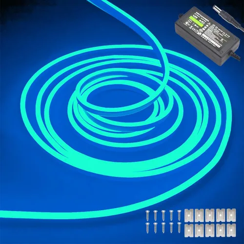 Vista 10 de dobestyou - Tira de luces LED de neón blancas, 16.4 pies (5 m) 12 V CC, 600 LED SMD2835, impermeable, flexible, luz de cuerda para decoración